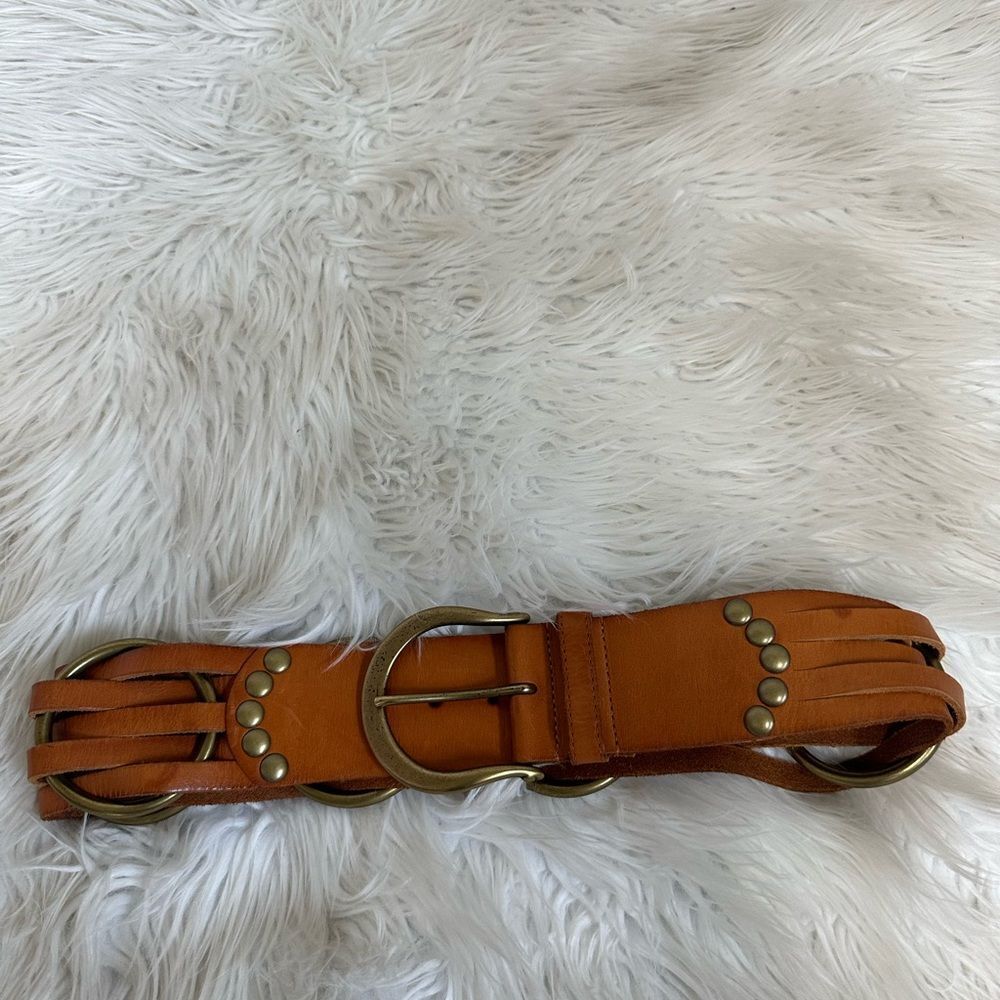 Linea Pelle Buckle Belt Woven Handmade Studded Genuine Leather Brown S - Picture 3 of 12